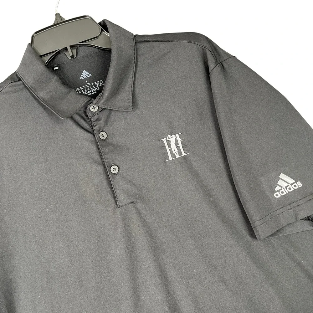 Adidas Primegreen Golf Polo Shirt Black Short Sleeve L Mens Country Club Logo‎